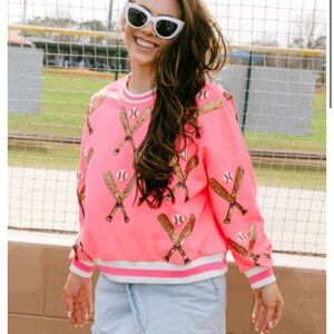 QUEEN OF SPARKLES Pink Baseball Bat Sweatshirt
